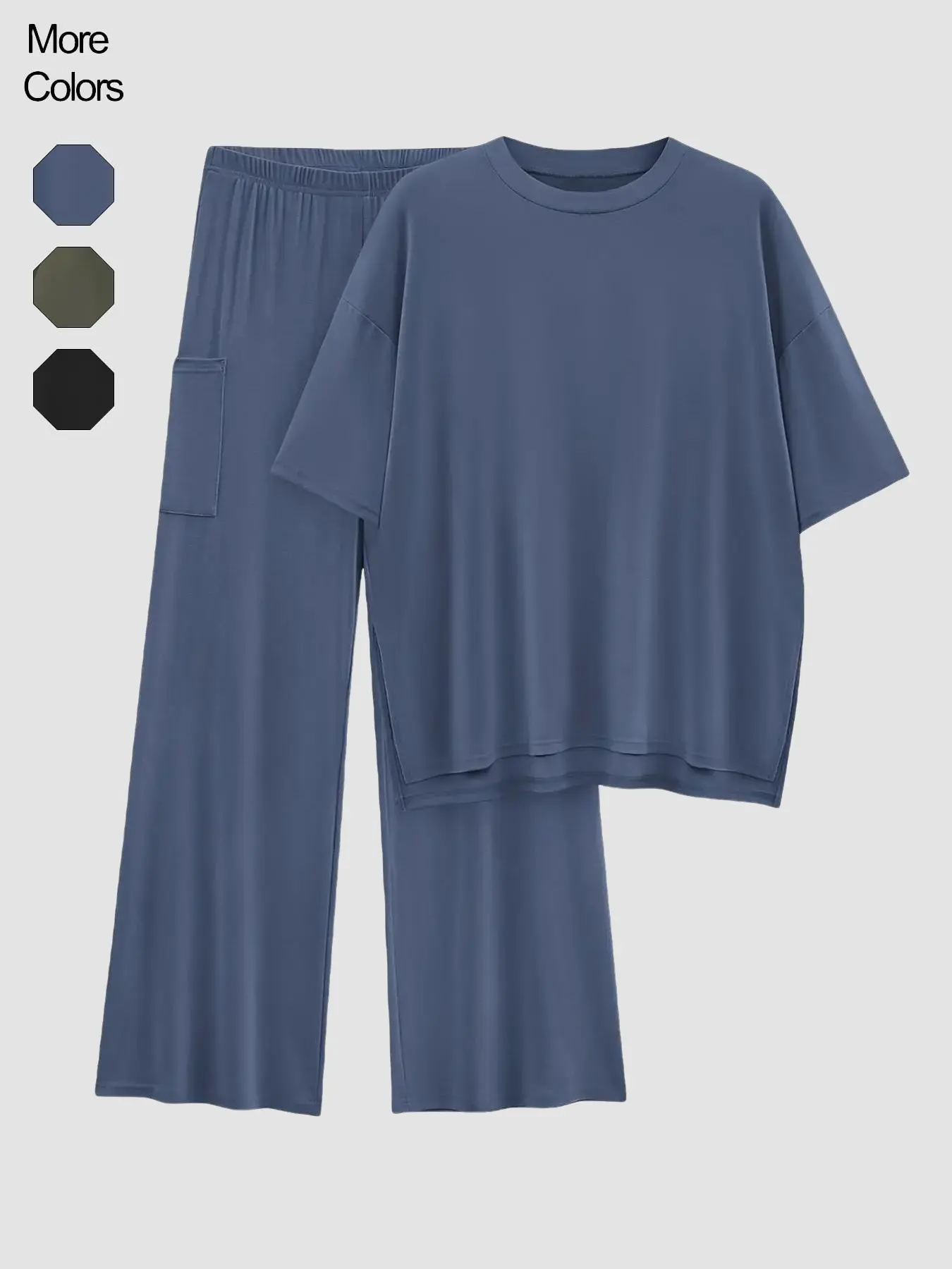 Women's Basic Minimalist Loose Solid Round Neck Drop Shoulder Tee & Elastic Waist Pants Two-piece Set, Casual Outfit Set, Casual Fashion Cozy Half Sleeve Top & Trousers for Daily Outdoor Wear, Ladies Clothes for All Seasons, Womenswear