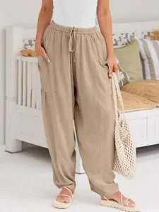 Women's Wide Leg Pants Casual Loose Beach Palazzo Harem Pants with Pockets Boho Style Summer Modest Clothing Trouser 2025 Trendy Outfit Plus Size