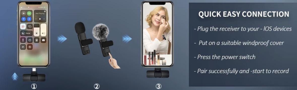 2 pos Wireless Lavalier Microphones for iPhone, Android, iPad - Mini Wireless Clip-on Microphones Crystal Clear Sound Quality for Recording, Live Streaming, Vlog