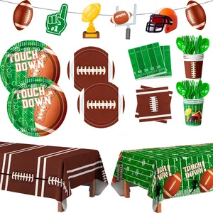 Football Party Supplies Tableware, 104pcs Football Party Tableware Set - Football Plates and Napkins Cup Tablecloth & Swirls etc Football Party Decorations for Football Birthday Party,Tailgate Party