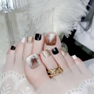 Wearable finished fake nails, toenail patches with glitter effect, brightening effect, removable finished toenails J2224Pcs Long Stiletto Marble Soft Gel Press On Nails with Nail File for Women Lightweight Reusable Fake Nails Wedding Summer Elegant