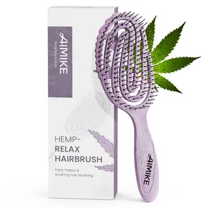 AIMIKE Hemp-Relax Detangler Hair Brush, Bio-Friendly Detangling Brush for Curly Straight Hair, Vented Hairbrush w/Soft Bristles, Glide Through Tangles with Ease for Women, Men, Kids, Wet & Dry Hair