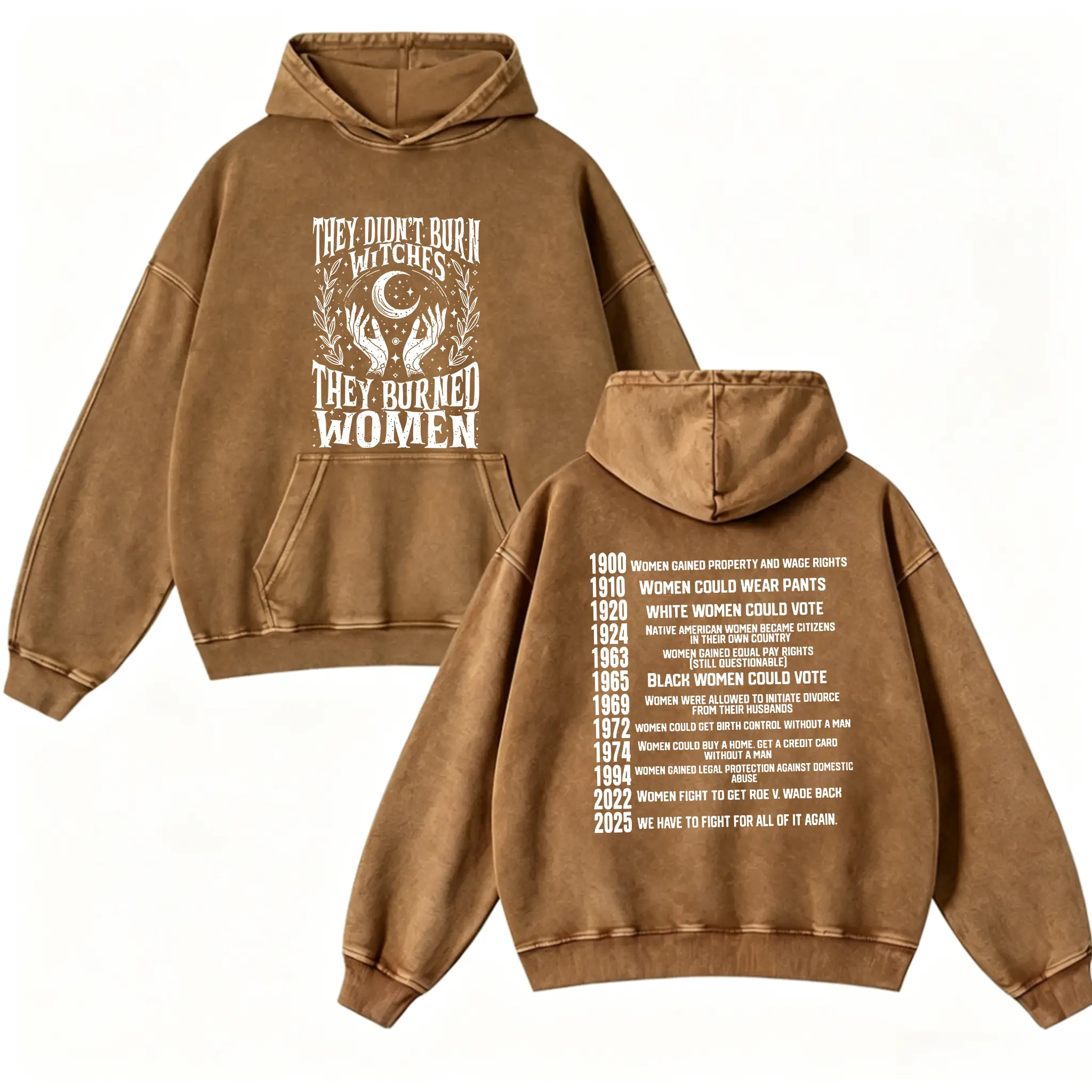 Women's Retro Casual Witch Sweatshirt - Kangaroo Pocket, Comfortable Soft Garment, Women's Rights Dates Design, Everyday Wear, Logo-Detailed Top