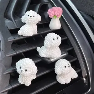 4pcs car small ornaments interesting and cute Bichon Frise car interior console pressure relief Car Interior Decorative decorations Car Interior Accessory