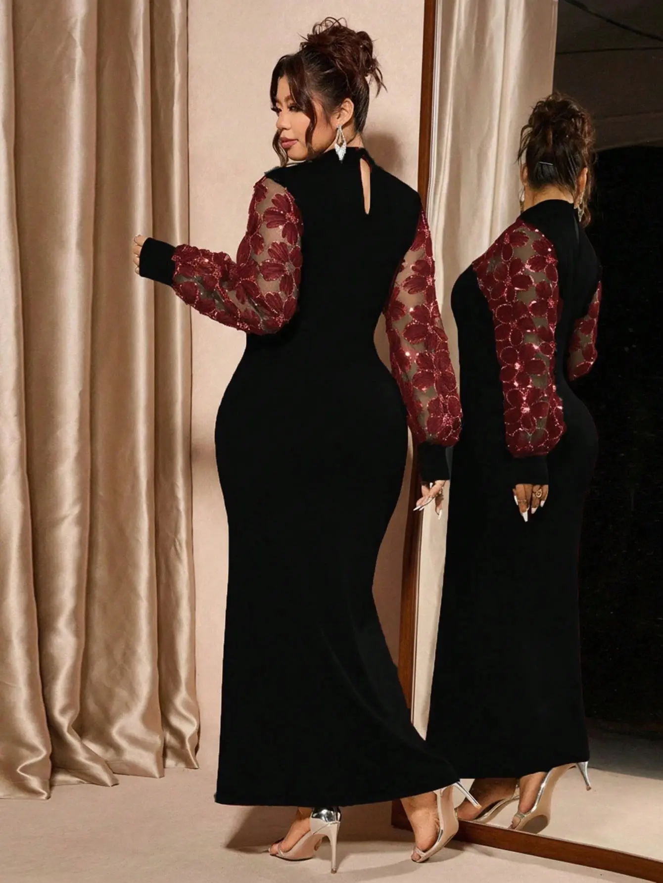 Cravure Plus Size Black Fishtail Dress High Neck Lantern Sleeve | Elegant Sequin Embroidered Evening Gown for Parties & Special Events - TikTok Shop Cravure Plus Size Black Fishtail Dress High Neck Lantern Sleeve | Elegant Sequin Embroidered Evening Gown for Parties & Special Events - TikTok Shop