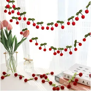 Colorful Cherry Garland Decoration (3string X 6.6ft) - DIY Pom Pom Fruit Cherry Hanging for  Bedroom Kitchen Decoration  Shower Party Favor