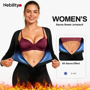 Nebility Women's Full Body Sauna Suit Long-Sleeved Jumpsuit with Waist Trainers for Sweating Profusely - Stylish Activewear & Sports Outfits Workout Gym Clothing Workout Apparel