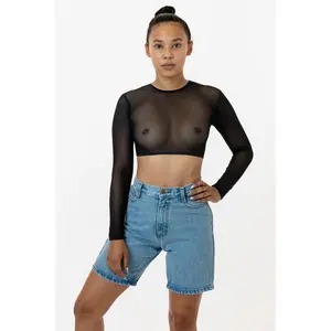 RNS079 - Micro Mesh Long Sleeve Crop Top