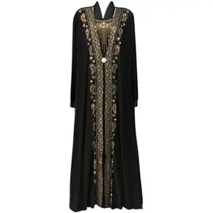 Beaded Prayer Abaya for Arab And Hui Women - a Long Gown with Heavy Golden Thread Embroidery, Featuring a Middle Eastern Ethnic Style Maxi Dress, Available in Chinese Sizes