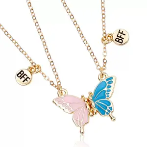 Butterfly Necklace Simple Magnet Stone Attraction BFF Friends Necklace Alloy Drip Oil Butterfly Pendant， couple bracelets, fashion accessory Jewelry Easter Bonus