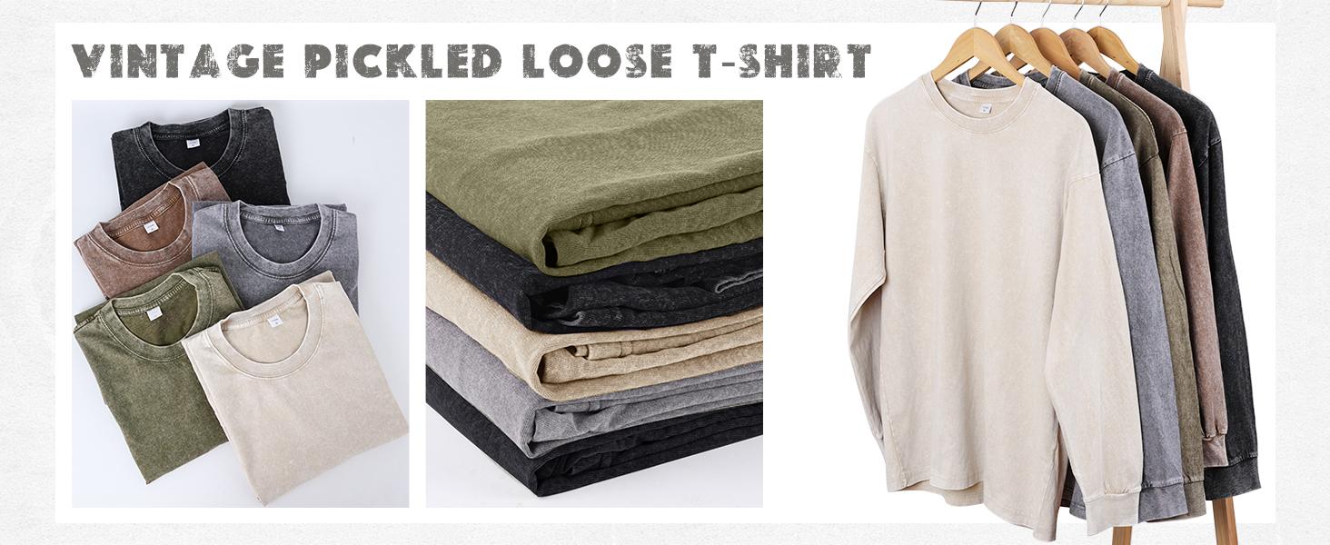 Yimoon 3 Pack Oversized Long Sleeve T-Shirts for Women & Men Vintage Acid Wash Baggy Unisex Streetwear Tee Casual Crew Neck
