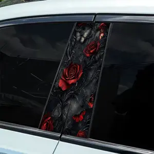 2Pcs A Butterfly Shadow Red Rose Diablo Theme Car Sticker, Car Decals - Durable Vinyl Sticker, Suitable for B-Pillar, Semi-Matte Surface, Self-Adhesive, Compatible Metal Surface, Rectangle Shape, Car Decor, Vehicle Exterior Decoration