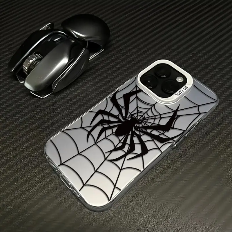 Trendy Spider Web Silicone Smartphone Case, Fashion TPU Laser Craft Anti-Drop Cover for iPhone 17-11 & Samsung Galaxy S25-S22, Handheld Cellphone Devices Accessories