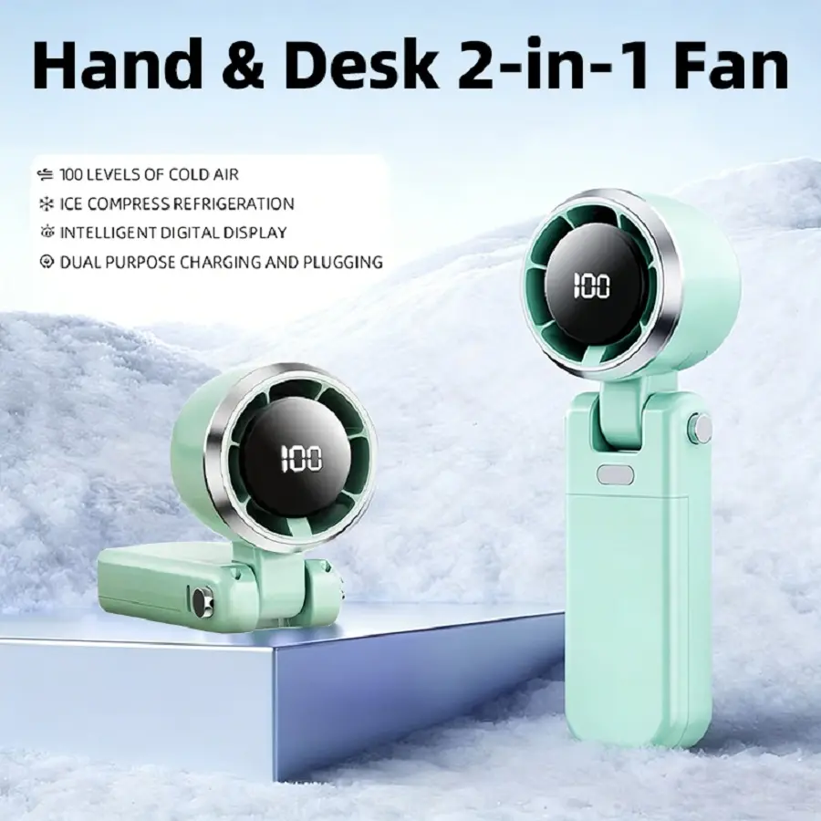 Portable Lightweight Turbine Handheld Fan - 5 Adjustable Wind Speed Settings, 5000mAh Long-Lasting Battery, USB-C Rechargeable, 3-in-1 Handheld/Desktop/Outdoors Cooling Fan