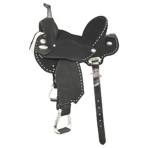 HILASON Flex Tree Western Horse Stud Trail Barrel American Leather Saddle Black | for Horses