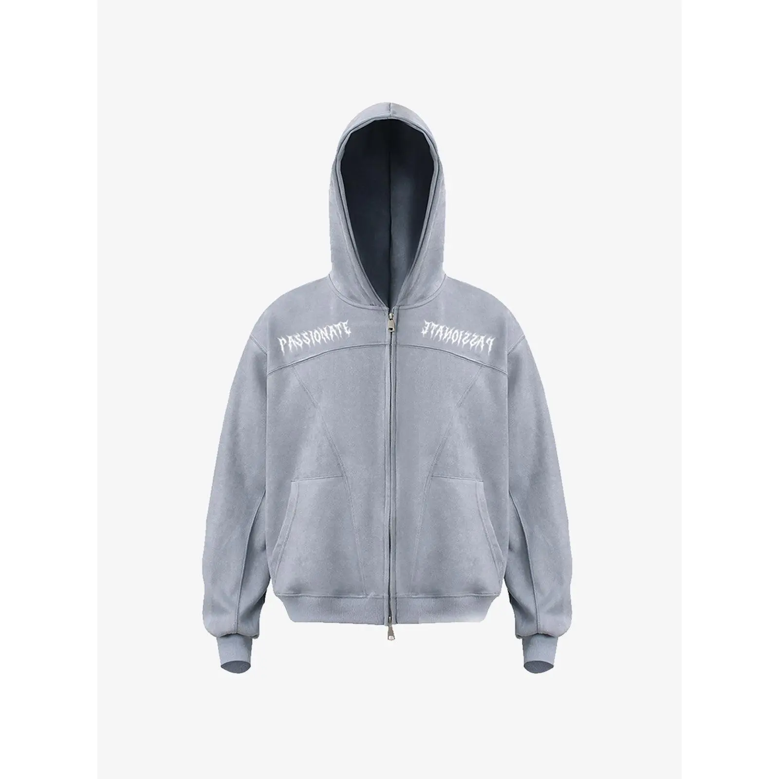 Thesupermade Vintage Suede Letter Embroidered Cropped Zip Up Hoodie