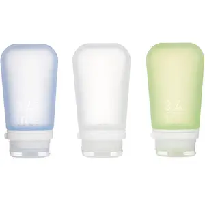 212 MAIN Silicone Squeeze Bottles - 3.4 fl oz Large Size, Leakproof, Flat Bottom, Foodsafe, Clear/Green/Blue Colors, Pack of 3 for Travel Luggage Organization