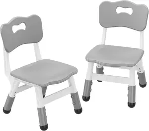Grey 2-Pack Adjustable Kids Chairs, 54-58Cm 3-Level Height, Ergonomic Backrest, Non-Slip Pads, Safe PP, for 2-12 Years