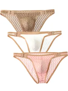 Men's Triangle Underwear Set, Low Waist Ultra-Thin Breathable Ice Silk Bikini Bottoms, Elastic Trendy Sports Comfort Shorts