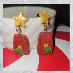 Christmas Holly Stud Clay Earrings for Women