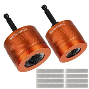 1/2" & 3/4" Metal Copper Pipe Cleaner Set for Drill, with 1/4" Hex Shank, 8PCS Replacement Abrasive Brush Blades Plumbing Tools for Cleaning Rust, Paint & Stains from Copper & Metal Pipes (Orange)