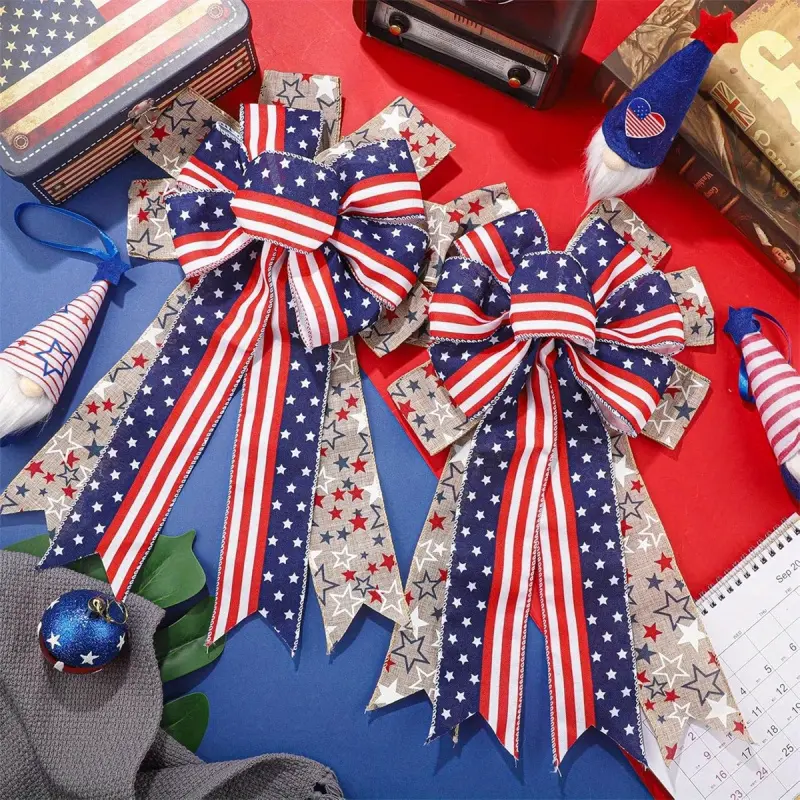 2-piece July 4th Bowtie Star Stripe Print Butterfly Tree Topper, Memorial Day Patriotic Butterfly Wreath, for Home Holiday Decor, for Independence Day Party Decoration, Festive Decoration, Cute Summer Ornaments