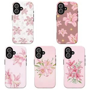 FL-Pink Lily Floral Phone Case,Soft Girly Floral Aesthetic Protective Cover For iPhone 11 12 13 14 15 16 17 Air Pro Max for Samsung S26 S25 S24 S23 S22 S21 Case,Gift for her/him