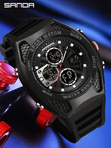 Sanda 3384 Dual Display Sports Watch, Analog + Digital, Quartz Digital Watch, 50m Waterproof, Stopwatch/alarm/calendar, Shockproof Design, Waterproof Multifunctional Watch
