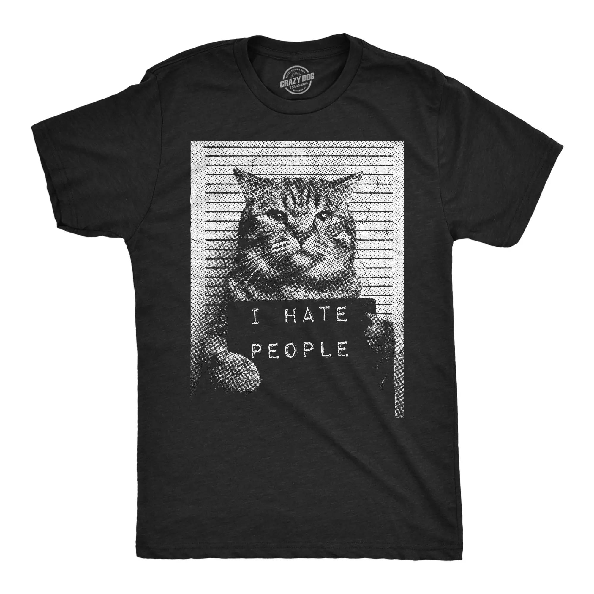 Mens Funny T Shirts I Hate People Cat Mugshot Sarcastic Graphic Novelty Tee for Men Mens Funny T Shirts Cool Vintage Fashion T-Shirt Gift Classic Menswear Sarcastic Apparel for Men Funny Cat Short Sleeve Black -