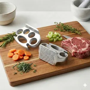 Meat Tenderizer Mallet Tool Heavy Duty Stainless Steel Ergonomic Grip Meat Pounder Hammer for Steak Chicken Pork BBQ Kitchen Gadget One Piece Construction Easy Maintenance