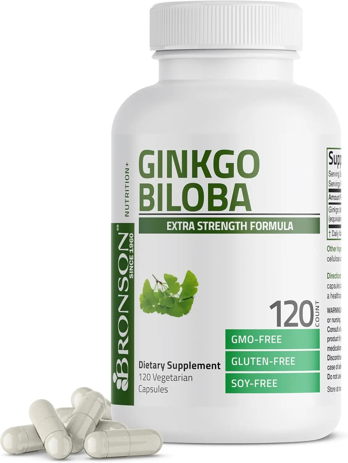 Ginkgo Biloba Extra Strength Botanical Dietary Supplement, 120 Vegan Capsules for Adults, Supports Cognitive Function, Brain Health & Brain Boost, Non-GMO, Gluten-Free, Soy-Free, Kosher, No Artificial Flavor/Preservatives, Trusted Since 1960