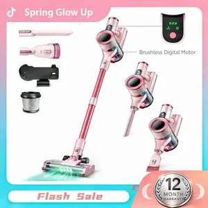 [SpringGlowUp]S2 Cordless Vacuum, 2-Mode Strong Suction & 55-Min Runtime, Anti-Tangle Rechargeable Stick Vacuum with Green LED for Easy Daily Cleaning , Lightweight 2-in-1 Handheld with Self-Standing Design for Floors, Carpets, Sofa, Tiles, Cars