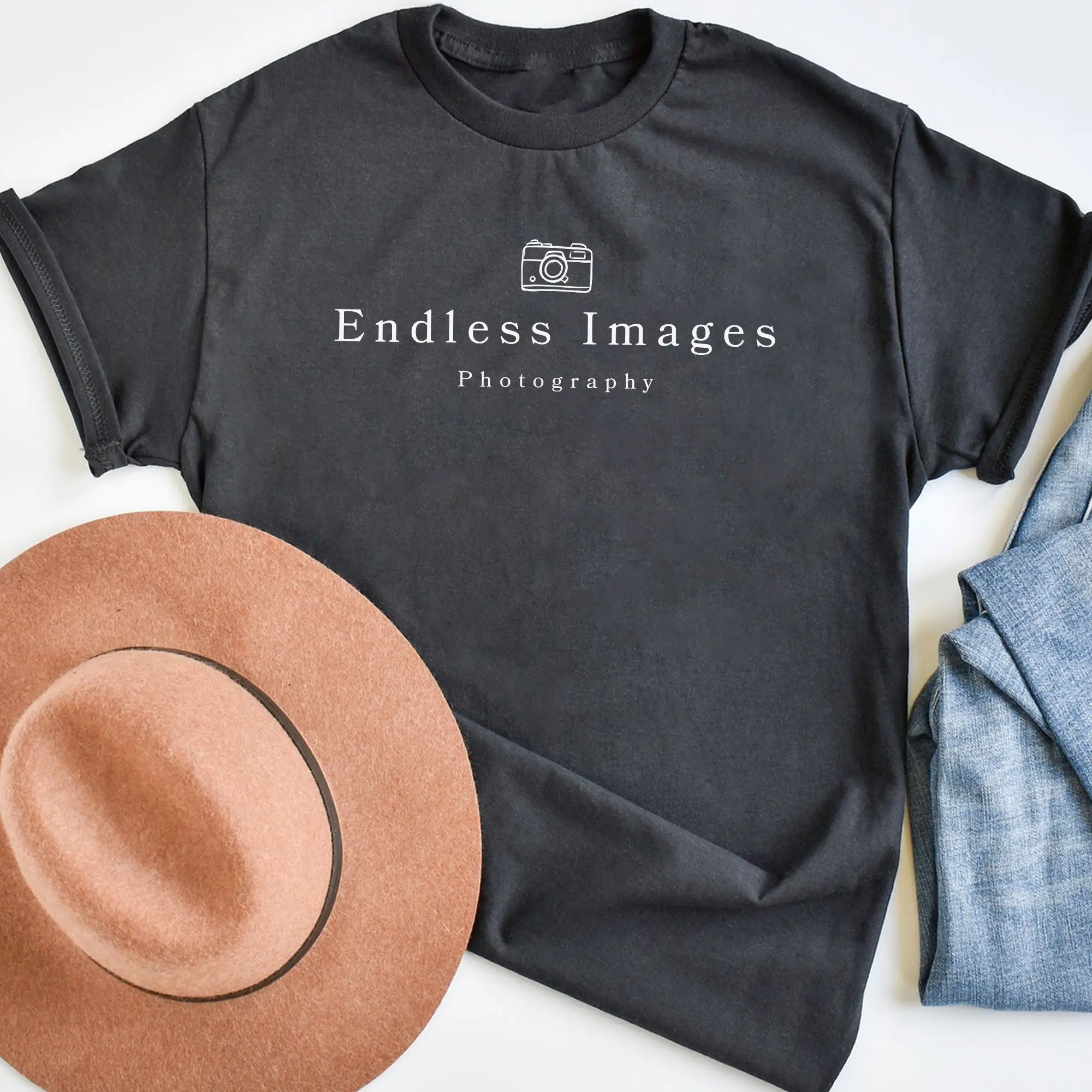 Custom Photographer T-Shirt, Personalized Photography Shirt, Camera Logo T Shirt, Photo Gift for Photographer, Emma