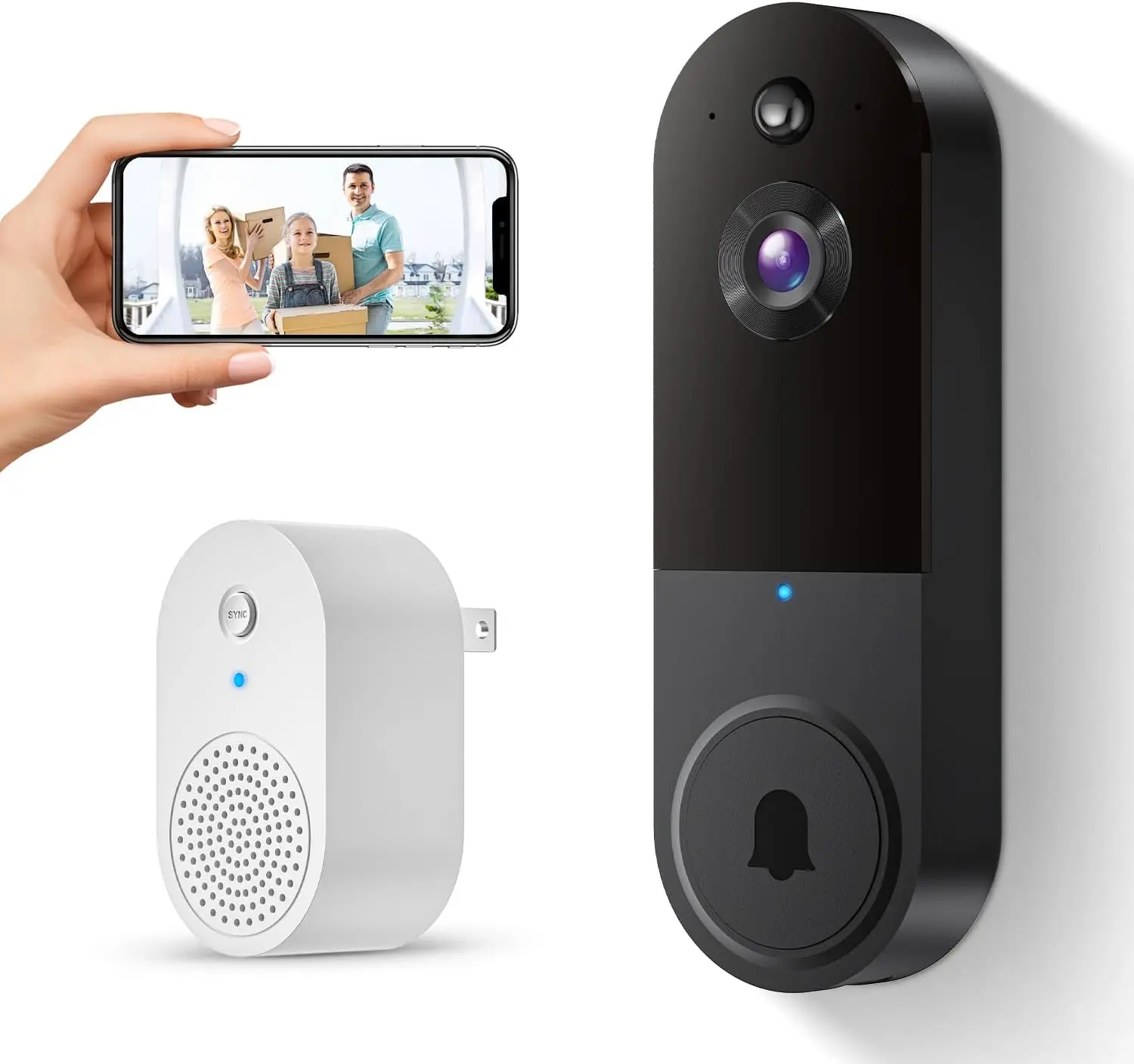 1080p Smart Video Doorbell Camera - Contactless Doorbells & Intercoms Home Security System with 2.4G WiFi, Live View, AI Human Detection, 2-Way Audio, Night Vision, Receiver, Separate Cloud Storage, Wireless Smart Home Gadget