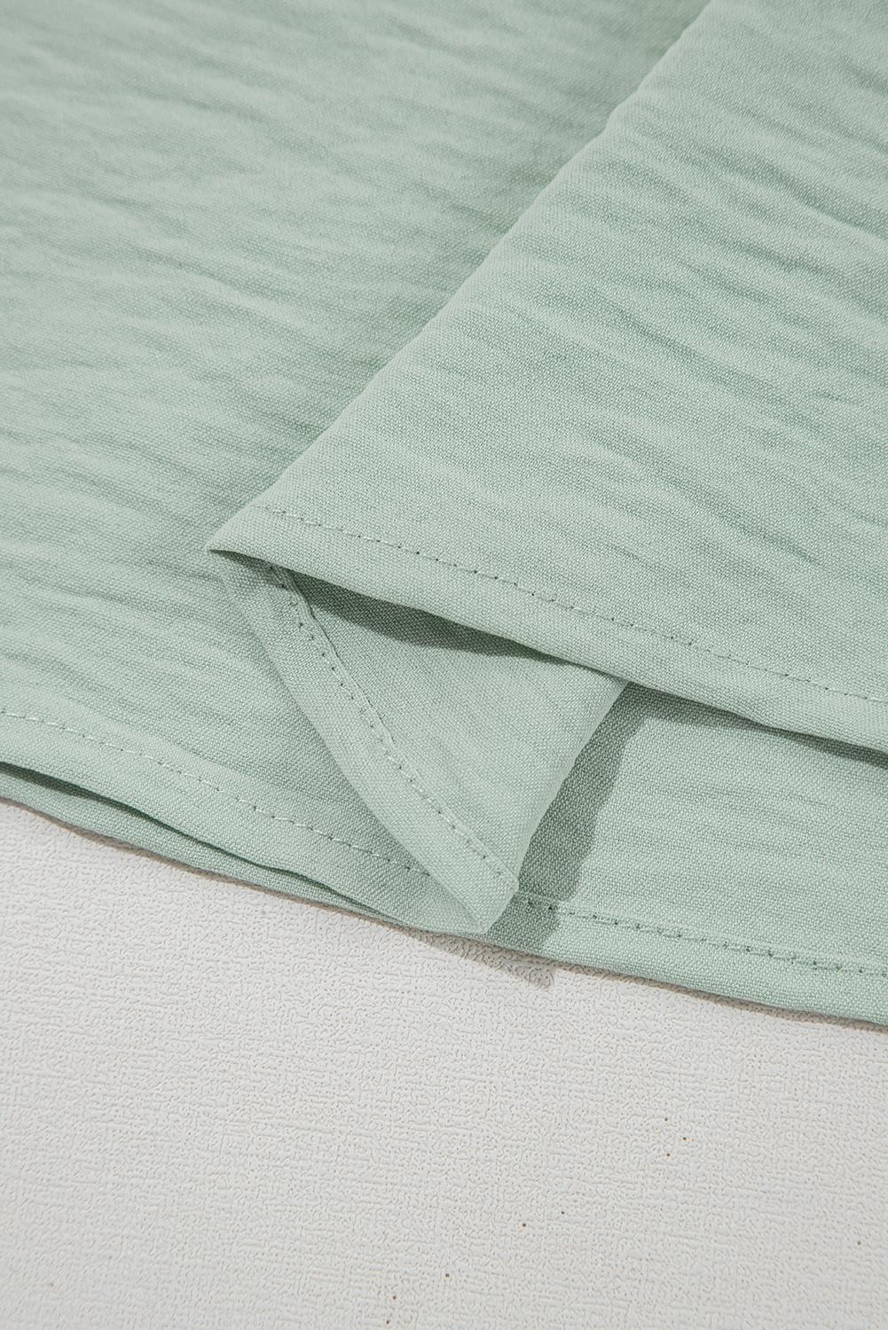 Mist Blue Solid Color Ruffled Short Sleeve Casual Blouse