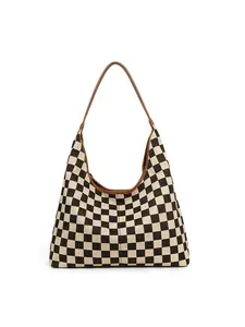 Vintage Plaid Chessboard Pattern Large Capacity Tote Bag Crossbody Shoulder Handbag Notebook Bag for Women, Stylish and Spacious