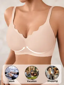 Women's Sexy Jelly Bra, Deep V Push-Up Design, Wireless, Seamless, Fitted, Lined, Min Support, All Seasons, Daily Wear Innerwear