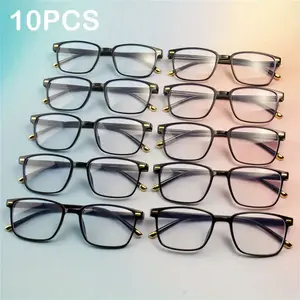 10PCS Men's and Women's Retro Ultra Light Eyewear Reading Glasses, Square Frame Eyeglasses - Simple PC Material, 1.0-4.0 Diopter, Lightweight Durable, Suitable for Daily Computer Office