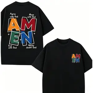 AMEN Classic Letter Header T-Shirt for Men Women   Cotton Casual Fit God Bless You Design Faith Christian Patriotic