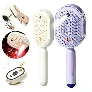 Electric Spray Air Cushion Massage Comb 3 in 1 Self Cleaning Hair Brush with Fine Mist Spray Detangling Brush Anti Static Scalp Massage Comb for Frizzy Hair Smooth Hair Care Tool for Women