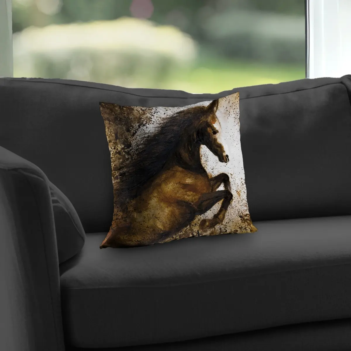 Begin Home Decor C1PT1414RBYK9H 14 x 14 in. Horse Rushing Into the Dust - Rustic Animals Throw Pillow