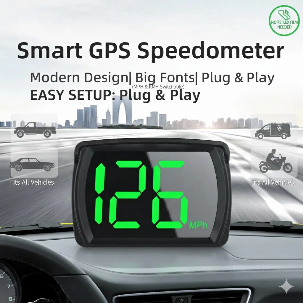 Drive Safer Without Looking Down – Y03 Smart Car HUD Display, Real-Time Speed Readout, Universal Plug & Play (MPH/KMH), GPS Sensor, GPS Odometer HUD, Automotive