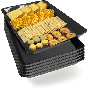Serving Tray Platter, 6 Pcs Food Tray for Veggie Fruit Snack Dessert Cookie Cheese, Food Trays for Party Supplies Display, Plastic Platters for Serving Food, Large Trays, BPA Free