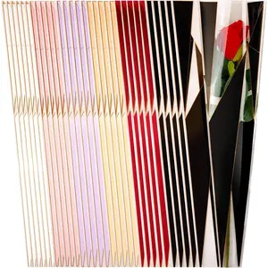 300 count Single Rose Sleeve Single Flower Wrapping Bags Flower Sleeves Floral Sleeve Cellophane Bag Plastic  for Birthday Anniversary Engagement Wedding Florist  Supplies, 6 Colors