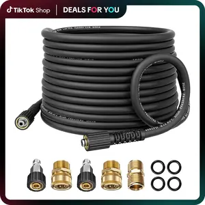 POHIR Pressure Washer Hose 50 FT x 1/4" - Replacement Power Wash Hose with Quick Connect Kits - High Pressure Hose with M22 14mm Fittings - 3600PSI Rubber Water Female Adapter No Kink