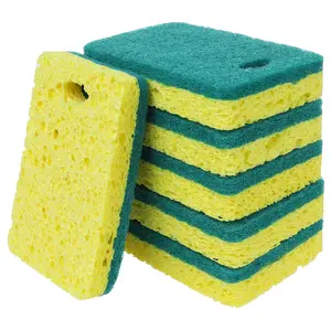 REGALWOVEN 6 Pack Scrub Sponge, Bulk Sponges, Dual-Sided Cleaning Sponges, Dishwashing Sponge for Kitchen, Bathroom, Dish 4.3"x2.8"x0.8" Green Yellow
