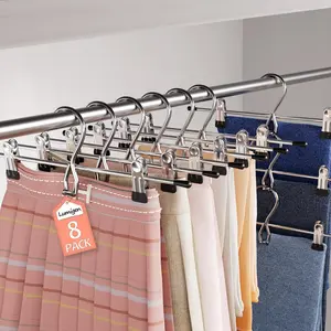 Pants Hangers Space Saving,Stackable Skirt Hangers with Clips, Hanging Closet Organizer and Storage,Clothes Hangers, College Dorm Essentials Apartment Essentials- 8 Pack