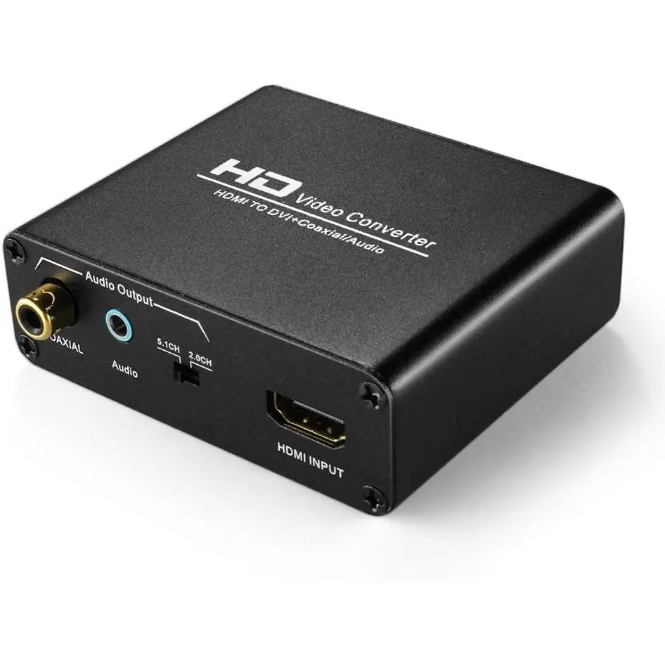 HDMI to DVI Converter with Audio Out - HDMI to DVI Video Audio Adapter Sound Splitter to 3.5mm AUX Auxiliary / 2 RCA Stereo & Coaxial Output Jack Connector Plug, 1080P 720P, 5.1 & 2 Channel