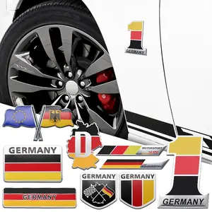 3D Aluminum German Flag Emblem Sticker Decal, Car Decoration Accessory for Volkswagen Mercedes Bmw Skoda Audi Opel Brands