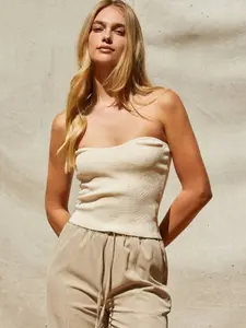 Rib Corset Knit Top - Cream Color
